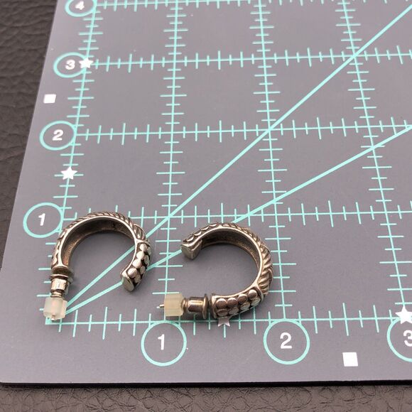 Sterling Silver Earrings Bali Indonesia Ornate Texture Small Hoops Marked AI 925 - Picture 4 of 7